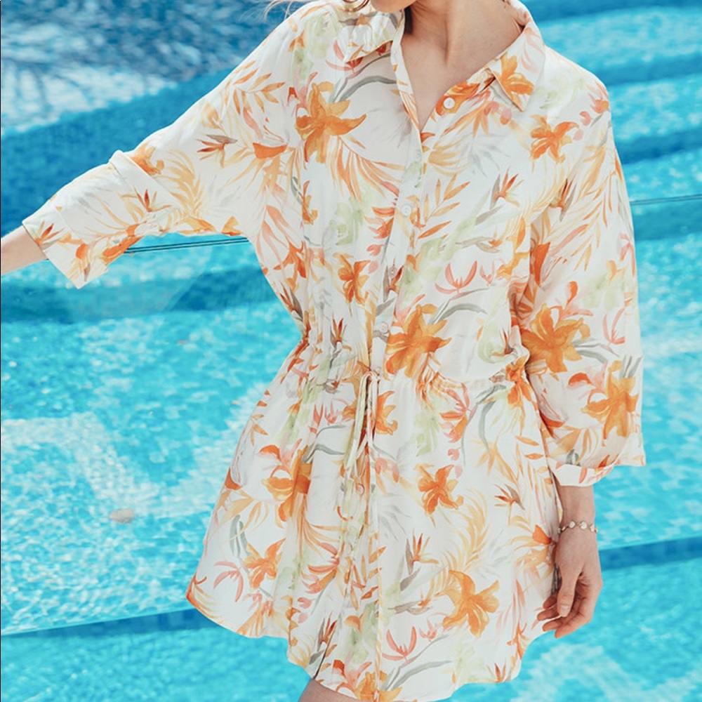 Cupshe Aisha Leaf Print Shirt Dress Size Large